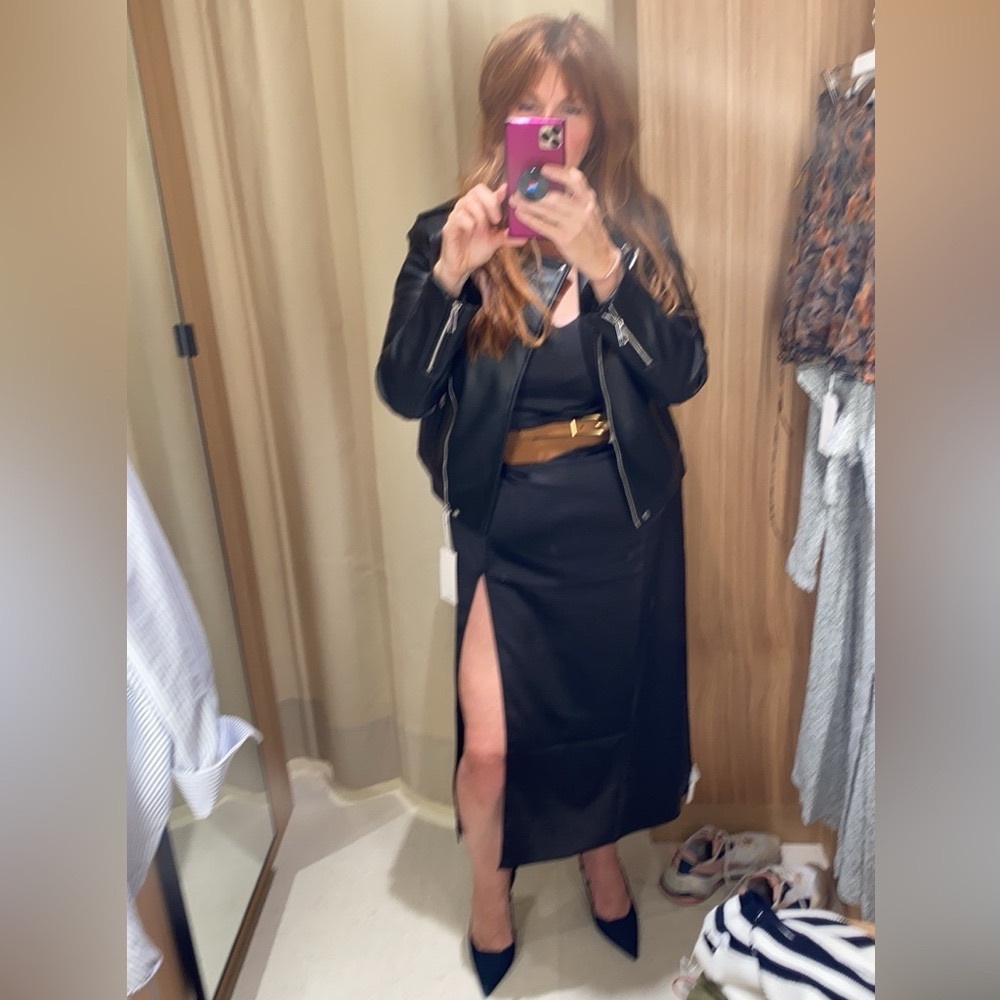 Mango Black Slip Midi Dress with V-Neck